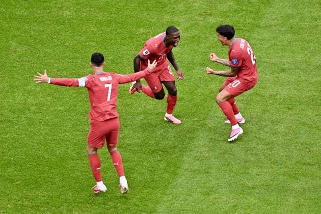 (L-R) Cristiano Ronaldo (POR), Nuno Mendes (POR), Joao Cancelo (POR), JUNE 23, 2026 - Football Soccer : FIFA World Cup, WM, Weltmeisterschaft, Fussball 2026 Group K match between Portugal - Uzbekistan at Houston Stadium in Houston, Texas, USA.  aflo_335491681 KenjiroxMatsuox