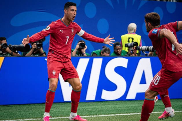 June 23, 2026: Portugal forward CRISTIANO RONALDO (7) celebrates after a goal during the FIFA World Cup, WM, Weltmeisterschaft, Fussball 2026 Group K soccer game between Portugal and Uzbekistan at the Houston Stadium in Houston, TX, Tuesday, June 23, 2026. - ZUMAp213 20260623_znp_p213_011 Copyright: xLynnxPenningtonx