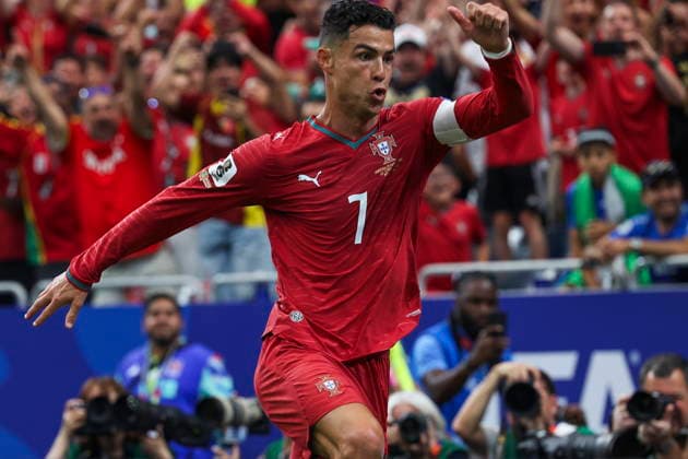 FIFA World Cup, WM, Weltmeisterschaft, Fussball 2026 - Portugal vs Uzbekistan Portugal s Cristiano Ronaldo celebrates a goal against Uzbekistan during the FIFA World Cup 2026 Group K soccer match held at Houston Stadium, Texas, USA, 23 June 2026. Houston Texas UNITED STATES  Copyright: xMIGUELxA.xLOPESx