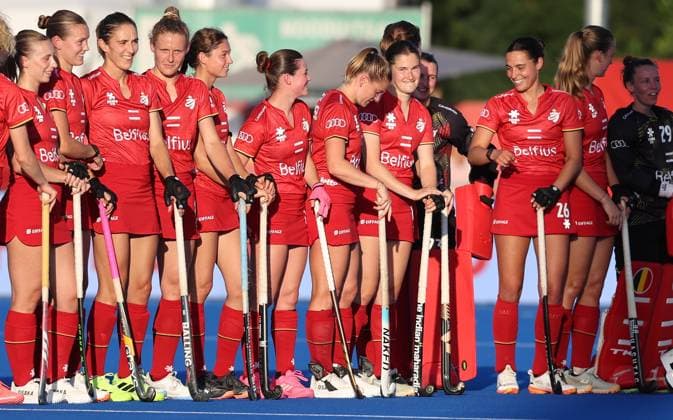Belgium s Helene Brasseur pictured at the start of a hockey game between Belgian national team, Nationalteam Red Panthers and Australia, Tuesday 23 June 2026 in Wavre, match 13 16 in the group stage of the women s FIH Pro League competition. VIRGINIExLEFOUR  x179004463x