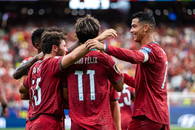 260623 Bruno Fernandes, Joao Neves, Joao Felix and Cristiano Ronaldo of Portugal celebrate after 4-0 during the FIFA World Cup, WM, Weltmeisterschaft, Fussball 2026 football match between Portugal and Uzbekistan on June 23, 2026 in Houston. Photo: Ludvig Thunman BILDBYRAN kod LT LT0803 fotboll football soccer fotball vm fotbolls-vm fotball-vm fotbolls-vm 2026 fifa world cup 2026 day 13 bbeng jubel *** June 23, 2026  Copyright: LUDVIGxTHUNMAN BB260623LT029