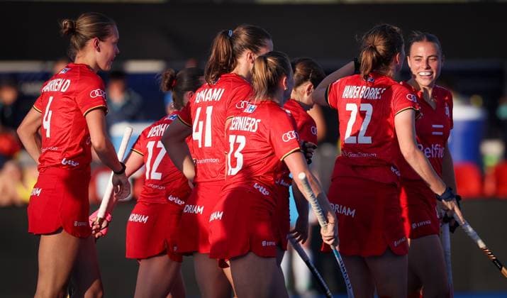 Belgium s Stephanie Vanden Borre celebrates after scoring during a hockey game between Belgian national team, Nationalteam Red Panthers and Australia, Tuesday 23 June 2026 in Wavre, match 13 16 in the group stage of the women s FIH Pro League competition. VIRGINIExLEFOUR  x179005662x