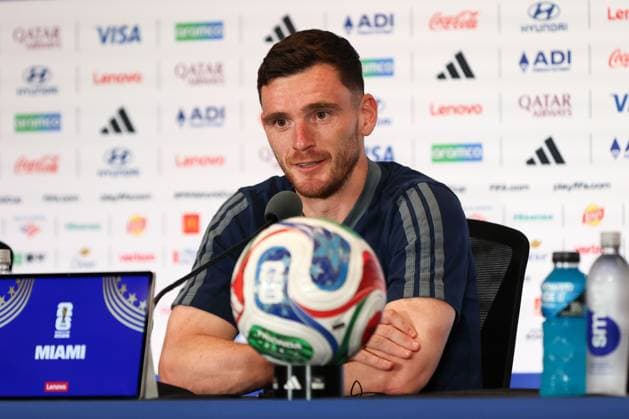 Andy Robertson of Scotland during a press conference, PK, Pressekonferenz Scotland Press Conference, 2026 FIFA World Cup, WM, Weltmeisterschaft, Fussball Football, Miami Stadium, Miami, Florida, USA - 23 Jun 2026Miami Miami Stadium Florida (FL) United States of America EDITORIAL USE ONLY No use with unauthorised audio, video, data, fixture lists, club league logos or live services. Online in-match use limited to 120 images, no video emulation. No use in betting, games or single club league player publications.  Copyright: xChrisxArjoon Shutterstockx 16956019b