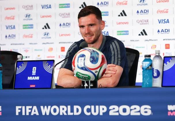 Andy Robertson of Scotland during a press conference, PK, Pressekonferenz Scotland Press Conference, 2026 FIFA World Cup, WM, Weltmeisterschaft, Fussball Football, Miami Stadium, Miami, Florida, USA - 23 Jun 2026Miami Miami Stadium Florida (FL) United States of America EDITORIAL USE ONLY No use with unauthorised audio, video, data, fixture lists, club league logos or live services. Online in-match use limited to 120 images, no video emulation. No use in betting, games or single club league player publications.  Copyright: xChrisxArjoon Shutterstockx 16956019e