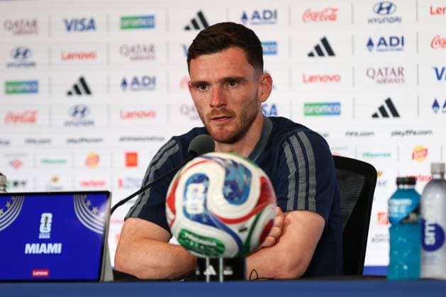Andy Robertson of Scotland during a press conference, PK, Pressekonferenz Scotland Press Conference, 2026 FIFA World Cup, WM, Weltmeisterschaft, Fussball Football, Miami Stadium, Miami, Florida, USA - 23 Jun 2026Miami Miami Stadium Florida (FL) United States of America EDITORIAL USE ONLY No use with unauthorised audio, video, data, fixture lists, club league logos or live services. Online in-match use limited to 120 images, no video emulation. No use in betting, games or single club league player publications.  Copyright: xChrisxArjoon Shutterstockx 16956019f