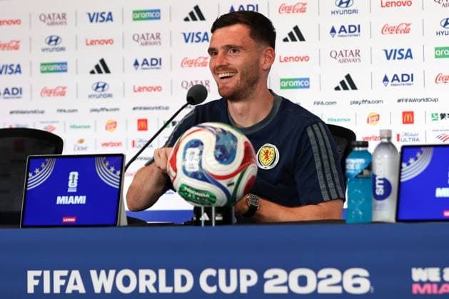 Andy Robertson of Scotland during a press conference, PK, Pressekonferenz Scotland Press Conference, 2026 FIFA World Cup, WM, Weltmeisterschaft, Fussball Football, Miami Stadium, Miami, Florida, USA - 23 Jun 2026Miami Miami Stadium Florida (FL) United States of America EDITORIAL USE ONLY No use with unauthorised audio, video, data, fixture lists, club league logos or live services. Online in-match use limited to 120 images, no video emulation. No use in betting, games or single club league player publications.  Copyright: xChrisxArjoon Shutterstockx 16956019h