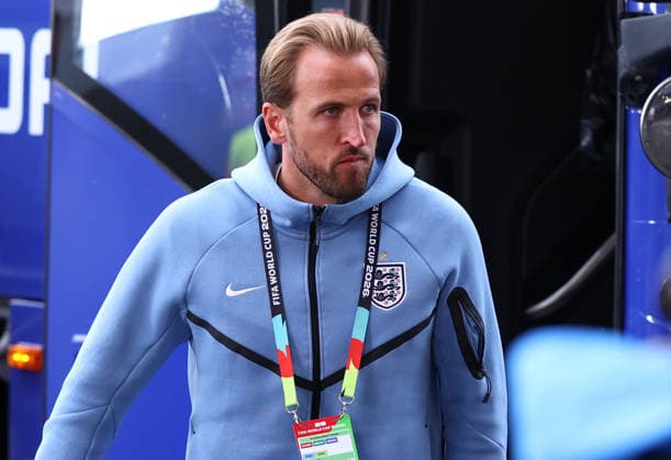 Foxborough, USA, 23rd June 2026. Harry Kane of England arriving before the England vs Ghana FIFA World Cup, WM, Weltmeisterschaft, Fussball match at Gillette Stadium, Foxborough. Picture credit should read: Paul Terry Sportimage EDITORIAL USE ONLY. No use with unauthorised audio, video, data, fixture lists, club league logos or live services. Online in-match use limited to 120 images, no video emulation. No use in betting, games or single club league player publications. SPI_025_PT_Eng_Ghana SPI-4840-0022