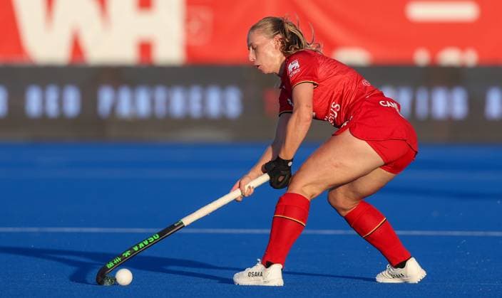 Belgium s Justine Rasir pictured during a hockey game between Belgian national team, Nationalteam Red Panthers and Australia, Tuesday 23 June 2026 in Wavre, match 13 16 in the group stage of the women s FIH Pro League competition. VIRGINIExLEFOUR  x179007469x