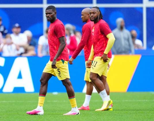 Thomas Partey and Antoine Semenyo of Ghana ahead of kick-off England v Ghana, 2026 FIFA World Cup, WM, Weltmeisterschaft, Fussball Group L, Football, Boston Stadium, Foxborough, Massachusetts, USA - 23 Jun 2026Foxborough Boston Stadium Massachusetts (MA) United States of America EDITORIAL USE ONLY No use with unauthorised audio, video, data, fixture lists, club league logos or live services. Online in-match use limited to 120 images, no video emulation. No use in betting, games or single club league player publications.  Copyright: xJavierxGarcia Shutterstockx 16956021ar