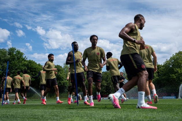June 23, 2026, Vancouver, Bc, CANADA: Canada s Mathieu Choiniere, left to right, Tani Oluwaseyi, and Ali Ahmed run during a FIFA World Cup, WM, Weltmeisterschaft, Fussball training session in Vancouver on Tuesday, June 23, 2026. Canada News - June 23, 2026  - ZUMAc35_ 20260623_zaf_c35_044 Copyright: xEthanxCairnsx