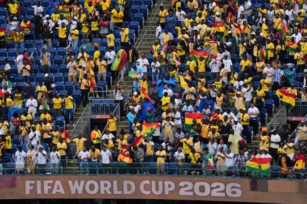 Ghana fans in the stands England v Ghana, 2026 FIFA World Cup, WM, Weltmeisterschaft, Fussball Group L, Football, Boston Stadium, Foxborough, Massachusetts, USA - 23 Jun 2026Foxborough Boston Stadium Massachusetts (MA) United States of America EDITORIAL USE ONLY No use with unauthorised audio, video, data, fixture lists, club league logos or live services. Online in-match use limited to 120 images, no video emulation. No use in betting, games or single club league player publications.  Copyright: xIsmaelxAdnan Shutterstockx 16956027au