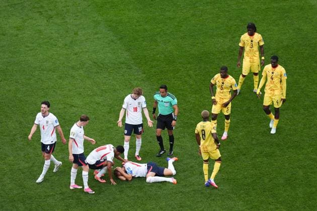 Harry Kane of England goes down with a head injury England v Ghana, 2026 FIFA World Cup, WM, Weltmeisterschaft, Fussball Group L, Football, Boston Stadium, Foxborough, Massachusetts, USA - 23 Jun 2026Foxborough Boston Stadium Massachusetts (MA) United States of America EDITORIAL USE ONLY No use with unauthorised audio, video, data, fixture lists, club league logos or live services. Online in-match use limited to 120 images, no video emulation. No use in betting, games or single club league player publications.  Copyright: xIsmaelxAdnan Shutterstockx 16956027br