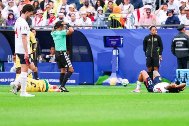 RECORD DATE NOT STATED FIFA World Cup, WM, Weltmeisterschaft, Fussball 2026 - Group L - England v Ghana Jordan Ayew player of Ghana and Reece James player of England during the match between England and Ghana in the second round of Group L of the 2026 FIFA World Cup group stage at Boston Stadium, in Massachusetts, United States, on Tuesday, June 23, 2026.(Foto: William Volcov Brazil Photo Press IMAGO) Sports Foxborough MA United States of America Copyright: xWILLIAMxVOLCOVx