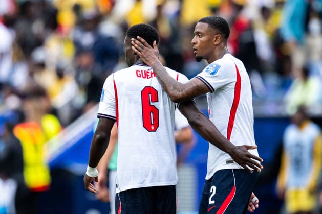 260623 Marc Guehi and Ezri Konsa of England during the FIFA World Cup, WM, Weltmeisterschaft, Fussball 2026 group stage football match between England and Ghana on June 23, 2026 in Foxborough. Photo: Jon Olav Nesvold BILDBYRAN COP 217 JE0135 fotboll football soccer fotball vm fotbolls-vm fotball-vm fotbolls-vm 2026 fifa world cup 2026 13 bbeng *** 260623 Marc Guehi and Ezri Konsa of England during the 2026 FIFA World Cup group stage soccer match between England and Ghana on June 23, 2026 in Foxborough. Photo by Jon Olav Nesvold. BILDBYRAN COP 217 JE0135 soccer football fotball World Cup soccer World Cup 2026 FIFA World Cup 2026 13 bbeng,detected_source_language  Copyright: JONxOLAVxNESVOLD BB260623JE043