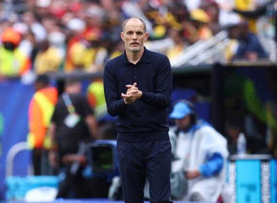 Foxborough, USA, 23rd June 2026. Thomas Tuchel coach of England during the England vs Ghana FIFA World Cup, WM, Weltmeisterschaft, Fussball match at Gillette Stadium, Foxborough. Picture credit should read: Paul Terry Sportimage EDITORIAL USE ONLY. No use with unauthorised audio, video, data, fixture lists, club league logos or live services. Online in-match use limited to 120 images, no video emulation. No use in betting, games or single club league player publications. SPI_080_PT_Eng_Ghana SPI-4840-0086