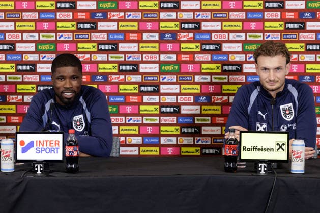 SOCCER - FIFA World Cup, WM, Weltmeisterschaft, Fussball 2026, preview SANTA BARBARA,CALIFORNIA,USA,23.JUN.26 - SOCCER - FIFA World Cup 2026, USA, Mexico, Canada, preview, OEFB, Oesterreichischer Fussball-Bund, press conference, PK, Pressekonferenz team AUT. Image shows Kevin Danso and Stefan Posch (AUT).  GEPAxpictures xArminxRauthner