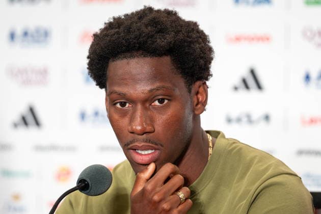 June 23, 2026, Vancouver, Bc, CANADA: Canada s Jonathan David speaks during a FIFA World Cup, WM, Weltmeisterschaft, Fussball press conference, PK, Pressekonferenz in Vancouver, on Tuesday, June 23, 2026. Canada News - June 23, 2026  - ZUMAc35_ 20260623_zaf_c35_069 Copyright: xEthanxCairnsx