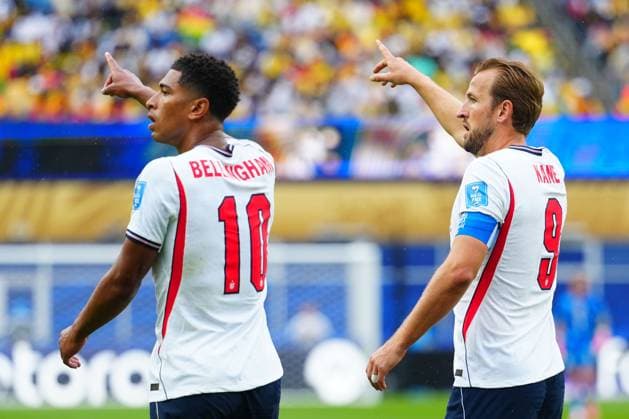 Jude Bellingham and Harry Kane of England England v Ghana, 2026 FIFA World Cup, WM, Weltmeisterschaft, Fussball Group L, Football, Boston Stadium, Foxborough, Massachusetts, USA - 23 Jun 2026Foxborough Boston Stadium Massachusetts (MA) United States of America EDITORIAL USE ONLY No use with unauthorised audio, video, data, fixture lists, club league logos or live services. Online in-match use limited to 120 images, no video emulation. No use in betting, games or single club league player publications.  Copyright: xJavierxGarcia Shutterstockx 16956021cy