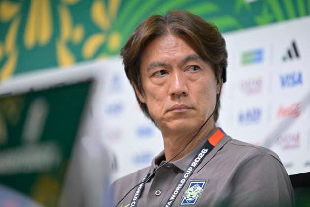 2026 FIFA World Cup, WM, Weltmeisterschaft, Fussball - Group A - South Korea s press conference, PK, Pressekonferenz South Korea s coach, Hong Myung-bo, speaks at a press conference in Monterrey, Mexico, 23 June 2026. South Korea will face South Africa in their 2026 FIFA World Cup Group A soccer match on 25 June. MONTERREY Mexico  Copyright: xMIGUELxSIERRAx