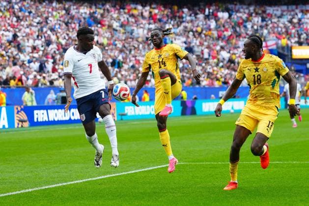 Bukayo Saka of England England v Ghana, 2026 FIFA World Cup, WM, Weltmeisterschaft, Fussball Group L, Football, Boston Stadium, Foxborough, Massachusetts, USA - 23 Jun 2026Foxborough Boston Stadium Massachusetts (MA) United States of America EDITORIAL USE ONLY No use with unauthorised audio, video, data, fixture lists, club league logos or live services. Online in-match use limited to 120 images, no video emulation. No use in betting, games or single club league player publications.  Copyright: xJavierxGarcia Shutterstockx 16956021dj