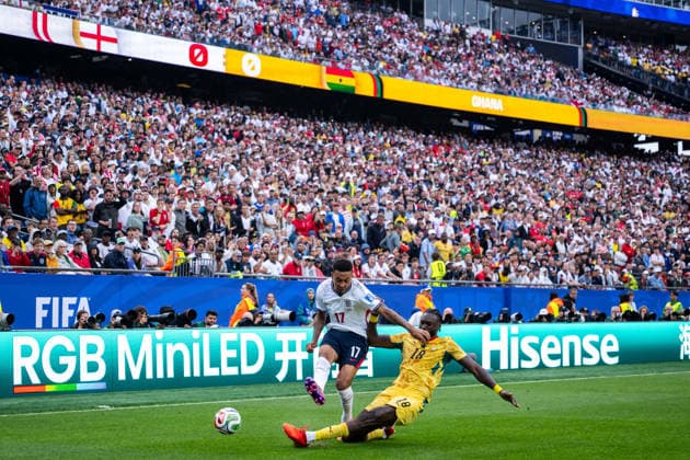 260623 Morgan Rogers of England and Jerome Opoku of Ghana during the FIFA World Cup, WM, Weltmeisterschaft, Fussball 2026 group stage football match between England and Ghana on June 23, 2026 in Foxborough. Photo: Jon Olav Nesvold BILDBYRAN COP 217 JE0135 fotboll football soccer fotball vm fotbolls-vm fotball-vm fotbolls-vm 2026 fifa world cup 2026 13 bbeng *** June 23, 2026  Copyright: JONxOLAVxNESVOLD BB260623JE069