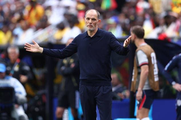 Foxborough, USA, 23rd June 2026. Thomas Tuchel coach of England during the England vs Ghana FIFA World Cup, WM, Weltmeisterschaft, Fussball match at Gillette Stadium, Foxborough. Picture credit should read: Paul Terry Sportimage EDITORIAL USE ONLY. No use with unauthorised audio, video, data, fixture lists, club league logos or live services. Online in-match use limited to 120 images, no video emulation. No use in betting, games or single club league player publications. SPI_104_PT_Eng_Ghana SPI-4840-0110