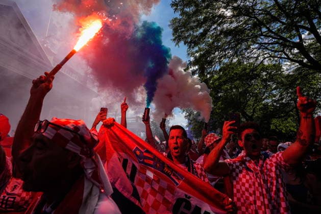 June 23, 2026, Toronto, On, CAN: Croatia fans march to Toronto Stadium ahead of their FIFA 2026 World Cup group stage match against Panama in Toronto on Tuesday, June 23, 2026. Canada News - June 23, 2026  - ZUMAc35_ 20260623_zaf_c35_093 Copyright: xChrisxYoungx