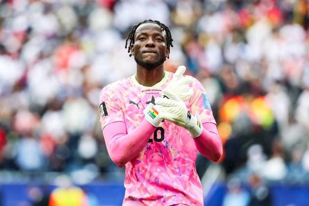 RECORD DATE NOT STATED FIFA World Cup, WM, Weltmeisterschaft, Fussball 2026 - Group L - England v Ghana Benjamin Asare goalkeeper of Ghana celebrates the 0-0 draw against England in the second round of Group L of the 2026 FIFA World Cup group stage at Boston Stadium, in Massachusetts, United States, on Tuesday, June 23, 2026.(Foto: William Volcov Brazil Photo Press IMAGO) Sports Foxborough MA United States of America Copyright: xWILLIAMxVOLCOVx