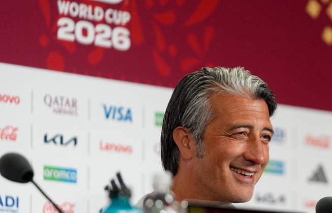 Ahead of Switzerland v Canada - FIFA World Cup, WM, Weltmeisterschaft, Fussball 2026 VANCOUVER, CANADA - JUNE 23: Head coach Murat Yakin, and football player Manuel Akanji (not seen) of Switzerland speak to press ahead of the FIFA 2026 World Cup Group B 3rd match between Switzerland and Canada at BC Place Stadium in Vancouver, British Columbia, Canada on June 23, 2026. Ercin Erturk Anadolu Vancouver Canada. Editorial use only. Please get in touch for any other usage.  Copyright: x2026xAnadoluxErcinxErturkx