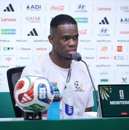 FIFA World Cup, WM, Weltmeisterschaft, Fussball 2026 - South Africa press conference, PK, Pressekonferenz South Africa s Sphephelo Sithole speaks during a press conference at Estadio Monterrey in Guadalupe, Mexico, 23 June 2026. GUADALUPE Mexico  Copyright: xYONHAPx