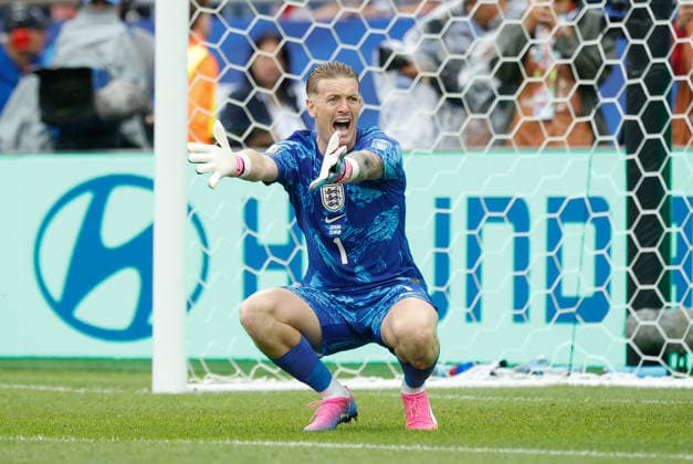 FOXBOROUGH, MA - JUNE 23: Jordan Pickford 1 of England reacts during the FIFA World Cup, WM, Weltmeisterschaft, Fussball 2026 Group L match between England and Ghana on June 23, 2026, at Boston Stadium in Foxborough, MA. (Photo by M. Anthony Nesmith Icon Sportswire) SOCCER: JUN 23 FIFA World Cup 26 Group L - England vs Ghana EDITORIAL USE ONLY Icon26062311