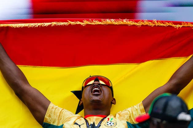 June 23, 2026; Foxborough, Massachusetts, USA; A Ghana supporter cheers after a FIFA World Cup, WM, Weltmeisterschaft, Fussball 2026 Group L match between England and Ghana at Boston Stadium. (c) CSM - ZUMAc04_ 20260623_zma_c04_083 Copyright: xBurtxGranofskyx