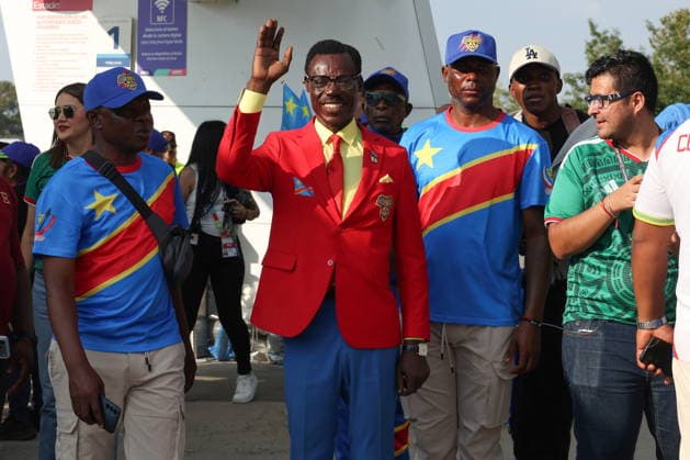 FIFA World Cup, WM, Weltmeisterschaft, Fussball 2026 - Group K - Colombia vs DR Congo Congolese soccer supporter Michel Kuka Mboladinga greets people ahead of the FIFA World Cup 2026 Group K match Colombia against DR Congo in Guadalajara, Mexico, 23 June 2026. Mboladinga is known for standing motionless during DR Congo matches in tribute to Patrice Lumumba, a leader of Congolese independence. GUADALAJARA Mexico  Copyright: xALEXxCRUZx
