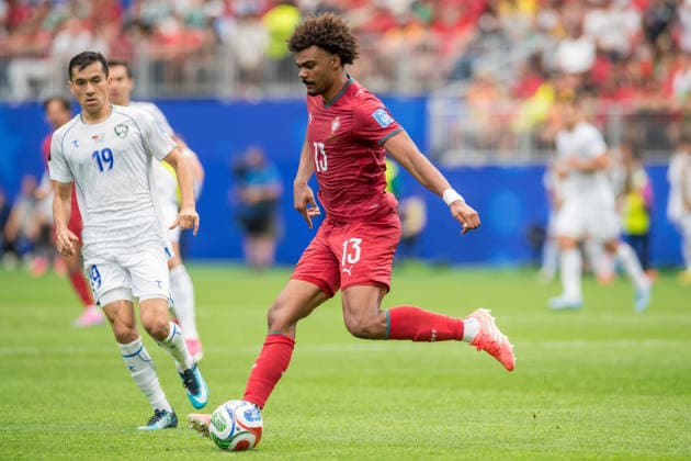 June 23, 2026: Portugal defender Renato Veiga (13) controls the ball during a FIFA World Cup, WM, Weltmeisterschaft, Fussball Group K match between Portugal and Uzbekistan in Houston, TX. .. CSM - ZUMAc04_ 20260623_zma_c04_144 Copyright: xTraskxSmithx