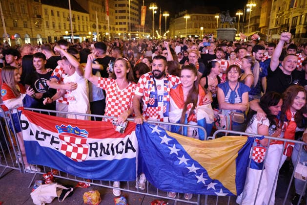 Celebration Croatia - Panama Croatian fans celebrate after the 1-0 win after the FIFA World Cup, WM, Weltmeisterschaft, Fussball 2026 Group L match between Panama and Croatia at Ban Jelacic Square in Zagreb, Croatia on June 24, 2026.  JosipxMikacic PIXSELL