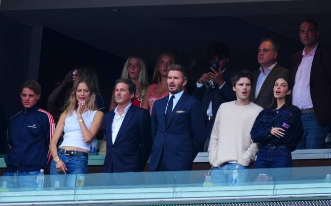 David and Cruz Beckham, with Brazilian-German girlfriend Jackie Apostel, sing the National Anthem England v Ghana, 2026 FIFA World Cup, WM, Weltmeisterschaft, Fussball Group L, Football, Boston Stadium, Foxborough, Massachusetts, USA - 23 Jun 2026Foxborough Boston Stadium Massachusetts (MA) United States of America EDITORIAL USE ONLY No use with unauthorised audio, video, data, fixture lists, club league logos or live services. Online in-match use limited to 120 images, no video emulation. No use in betting, games or single club league player publications.  Copyright: xJavierxGarcia Shutterstockx 16956021gr