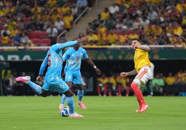 Colombia v DR Congo - FIFA World Cup, WM, Weltmeisterschaft, Fussball 2026 - Group K ZAPOPAN, MEXICO - JUNE 23: Edo Kayembe (3) of DR Congo in action during the 2026 FIFA World Cup First Stage Group K match between Colombia and DR Congo at Estadio Akron (Guadalajara Stadium) in Zapopan, Guadalajara, Mexico on June 23, 2026. Juancho Torres Anadolu Jalisco Mexico. Editorial use only. Please get in touch for any other usage.  Copyright: x2026xAnadoluxJuanchoxTorresx