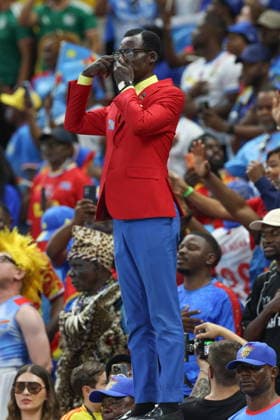 FIFA World Cup, WM, Weltmeisterschaft, Fussball 2026 - Group K - Colombia vs DR Congo Congolese soccer supporter Michel Kuka Mboladinga stands among the crowd during the FIFA World Cup 2026 Group K match Colombia against DR Congo in Guadalajara, Mexico, 23 June 2026. Mboladinga is known for standing motionless during DR Congo matches in tribute to Patrice Lumumba, a leader of Congolese independence. GUADALAJARA Mexico  Copyright: xALEXxCRUZx