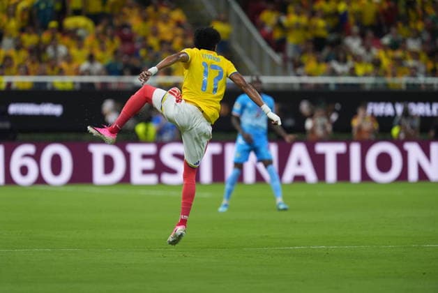 Colombia v DR Congo - FIFA World Cup, WM, Weltmeisterschaft, Fussball 2026 - Group K ZAPOPAN, MEXICO - JUNE 23: Johan Mojica of Colombia in action during the 2026 FIFA World Cup First Stage Group K match between Colombia and DR Congo at Estadio Akron (Guadalajara Stadium) in Zapopan, Guadalajara, Mexico on June 23, 2026. Juancho Torres Anadolu Jalisco Mexico. Editorial use only. Please get in touch for any other usage.  Copyright: x2026xAnadoluxJuanchoxTorresx