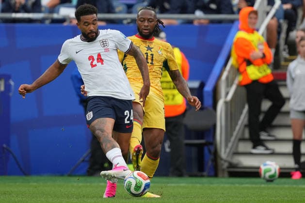 IPA85995753 - Reece James of England in action against Antoine Semenyo of Ghana during the Group L match between England and Ghana at the FIFA World Cup, WM, Weltmeisterschaft, Fussball in Boston, USA, on June 23, 2026  Copyright: xEmmanuelexMastrodonato IPAxSportx xx 85995753