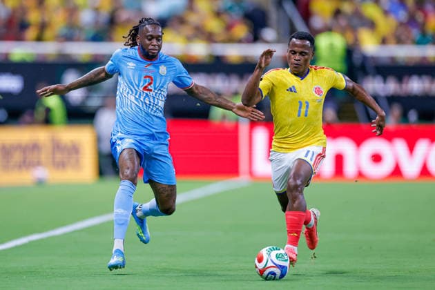 FIFA World Cup, WM, Weltmeisterschaft, Fussball 2026 COLOMBIA VS RD CONGO FIFA WORLD CUP 2026 COLOMBIA VS RD CONGO COLOMBIA VS RD CONGO 23062026 GUADALAJARA, JALISCO. Action photo of Jhon Arias (No. 11) of Colombia and Aaron Wan Bissau (No. 2) of Congo, during Group K game of the FIFA World Cup 2026, held at the Estadio Guadalajara at Guadalajara, Jalisco. Foto de accion de Jhon Arias (No. 11) de Colombia y Aaron Wan Bissau (No. 2) de Congo,, durante juego del Grupo K de la Copa del Mundo 2026 de la FIFA, celebrado en el Estadio Guadalajara en Guadalajara, Jalisco. PHOTO BY IMAGENSHOP AGENCIA FOTOGRAFICA GUADALAJARA JALISCO MEXICO *** FIFA WORLD CUP 2026 COLOMBIA VS. DR CONGO FIFA WORLD CUP 2026 COLOMBIA VS. DR CONGO COLOMBIA VS. DR CONGO 06 23 2026 GUADALAJARA, JALISCO Action photo of Jhon Arias (No. 11) of Colombia and Aaron Wan Bissau (No. 2) of the DR Congo during a Group K match of the 2026 FIFA World Cup, held at the Estadio Guadalajara in Guadalajara, Jalisco Action photo of Jhon Arias (No. 11) of Colombia and Aaron Wan Bissau (No. 2) of the DR Congo, during a Group K match of the 2026 FIFA World Cup, held at the Estadio Guadalajara in Guadalajara, Jalisco. PHOTO BY IMAGENSHOP PHOTO AGENCY, GUADALAJARA, JALISCO, MEXICO,detected_source_language Copyright: xYOALIxMARTINEZx