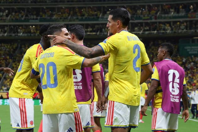 FIFA World Cup, WM, Weltmeisterschaft, Fussball 2026 - Group K - Colombia vs DR Congo Daniel Munoz (R) and Juan Fernando Quintero of Colombia celebrate a goal during a FIFA World Cup 2026 Group K soccer match between Colombia and DR Congo in Guadalajara, Mexico, 23 June 2026. GUADALAJARA Mexico  Copyright: xALEXxCRUZx