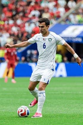 Akmal Mozgovoy of Uzbekistan passes the ball during a FIFA Men’s World Cup 2026 Group Stage football match between Portugal and Uzbekistan at Houston Stadium, in Houston on June 23th 2026 (Photo by Leo Barrilari SPP)  Copyright: xLeoxBarrilari SPPx Sportspressphoto_SPR174440
