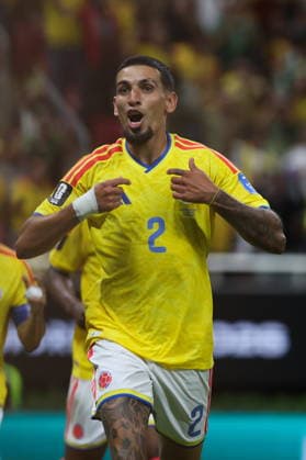 FIFA World Cup, WM, Weltmeisterschaft, Fussball 2026 - Group K - Colombia vs DR Congo Daniel Munoz of Colombia celebrates a goal during a FIFA World Cup 2026 Group K soccer match between Colombia and DR Congo in Guadalajara, Mexico, 23 June 2026. GUADALAJARA Mexico  Copyright: xALEXxCRUZx