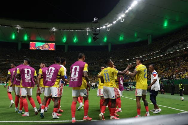FIFA World Cup, WM, Weltmeisterschaft, Fussball 2026 - Group K - Colombia vs DR Congo Daniel Munoz (2-R) of Colombia celebrates a goal during a FIFA World Cup 2026 Group K soccer match between Colombia and DR Congo in Guadalajara, Mexico, 23 June 2026. GUADALAJARA Mexico  Copyright: xALEXxCRUZx