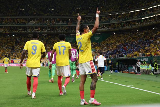 FIFA World Cup, WM, Weltmeisterschaft, Fussball 2026 - Group K - Colombia vs DR Congo Daniel Munoz (R) of Colombia celebrates a goal during a FIFA World Cup 2026 Group K soccer match between Colombia and DR Congo in Guadalajara, Mexico, 23 June 2026. GUADALAJARA Mexico  Copyright: xALEXxCRUZx
