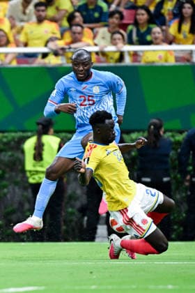 Edo Kayembe of Congo DR (L) and Davinson Sanchez of Colombia (R) fight for possession during a FIFA Men’s World Cup 2026 Group Stage football match between Colombia and Congo DR at Guadalajara Stadium, in Guadalajara on June 23th 2026 (Photo by Nayra Halm SPP)  Copyright: xNayraxHalm SPPx Sportspressphoto_SPR175020