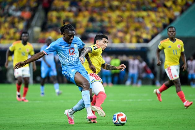 Joris Kayembe of Congo DR (L) and Gustavo Puerta of Colombia (R) fight for possession during a FIFA Men’s World Cup 2026 Group Stage football match between Colombia and Congo DR at Guadalajara Stadium, in Guadalajara on June 23th 2026 (Photo by Nayra Halm SPP)  Copyright: xNayraxHalm SPPx Sportspressphoto_SPR175057