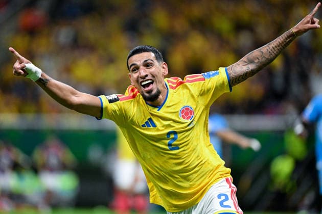 Daniel Munoz of Colombia celebrates after scoring the team s first goal during a FIFA Men’s World Cup 2026 Group Stage football match between Colombia and Congo DR at Guadalajara Stadium, in Guadalajara on June 23th 2026 (Photo by Nayra Halm SPP)  Copyright: xNayraxHalm SPPx Sportspressphoto_SPR175061
