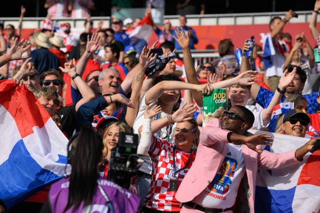 June 23, 2026, Toronto, Ontario, Canada: Fans of Team Croatia dance before the 2026 FIFA World Cup, WM, Weltmeisterschaft, Fussball game between Panama and Croatia at Toronto Stadium. Croatia won the match 1-0. Sports News - June 23, 2026  - ZUMAv136 20260623_zsp_v136_042 Copyright: xJeffxVoganx